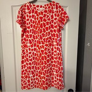 Jude Connally Shift Dress Women’s Medium Red Pink Leopard Print Made USA